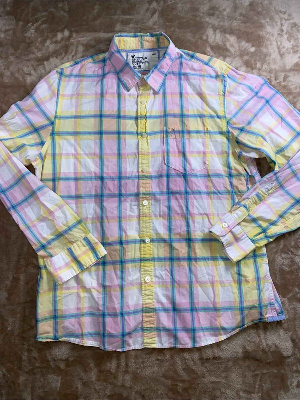American Eagle Outfitters Pastel Plaid Button-Down Shirt - Yellow & Pink